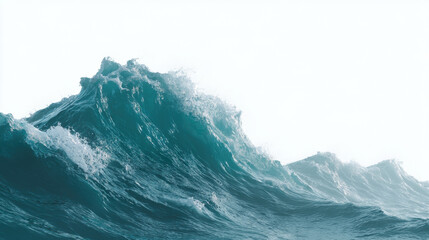 Giant waves crashing in the ocean with white background