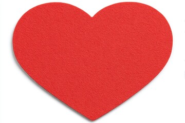 Simple red felt heart shape, isolated on white background, casts subtle shadow