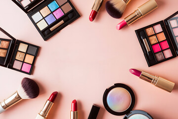 lay of various makeup products