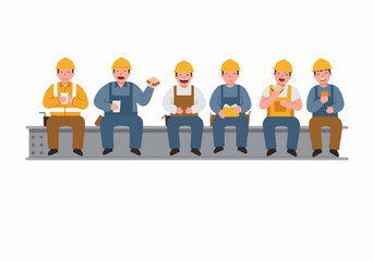 Construction workers taking a break on a beam