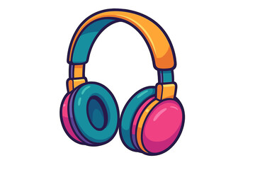 Colorful headphones vector cartoon illustration. Modern playful accessory for music, audio and fun. Vibrant sound headset icon or symbol. Isolated listening equipment graphic design.