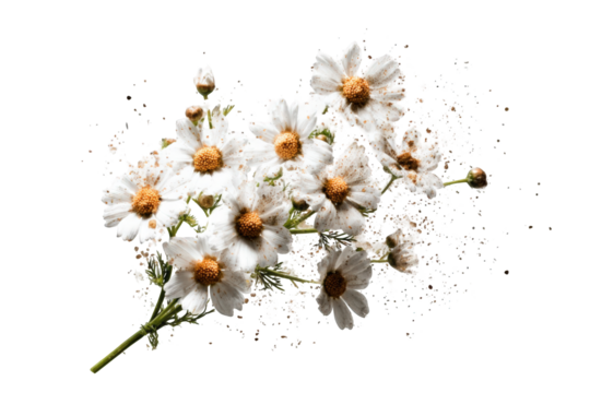 A cluster of white flowers with a dynamic, exploding effect