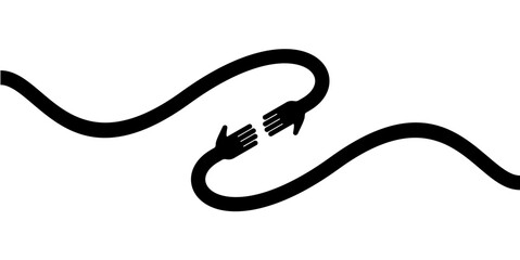 Waving hand reach eachother vector for friendship, communication, and human connection. Useful for illustrating a simple, modern look for a social media app or a website.	