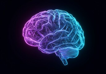 Abstract Digital Brain Illustration Representing Artificial Intelligence Neural Networks and Advanced Cognitive Technology on a Dark Background