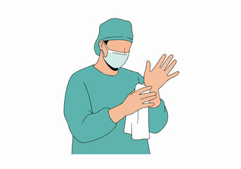 Doctor preparing for surgery with protective gear