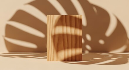 Minimalist Wooden Block with Tropical Leaf Shadows