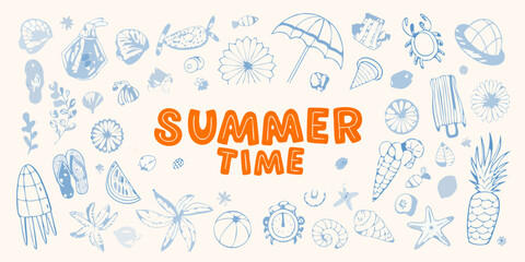 Summer time fun with beach icons and tropical elements