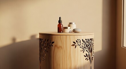 Natural Skincare Display on a Decorative Wooden Table