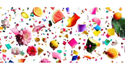 A vibrant explosion of colorful fruit and flowers
