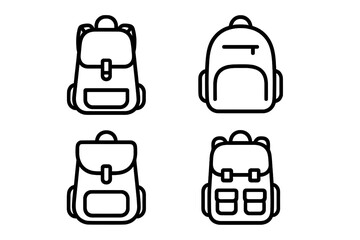 Backpack line icon set. Minimalist rucksack and school bag vector illustration. Travel, hiking, and education symbols. Simple outline graphic design element collection.