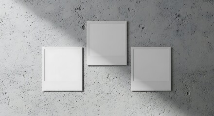 Three Empty White Frames on a Textured Gray Concrete Wall