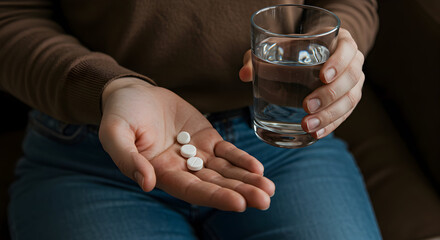 Taking Medication Pills with Water Healthcare Medical Treatment Health Wellness Pharmacy Medicine Dose Drugs Prescription Tablet Capsule Doctor Patient Care Wellbeing