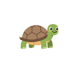 A cheerful cartoon turtle with a green body and a brown shell, designed for playful contexts.