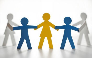 Paper chain team holding hands united in partnership. Teamwork concept idea. High quality