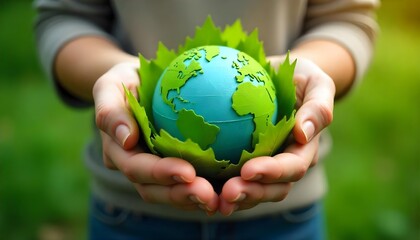 A vibrant green planet with lush forests, mountains, and water bodies, symbolizing Earth Day and environmental conservation efforts