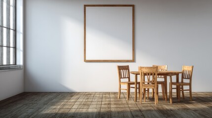 Minimalist Dining Room with Wooden Table and Chairs in Bright Natural Light