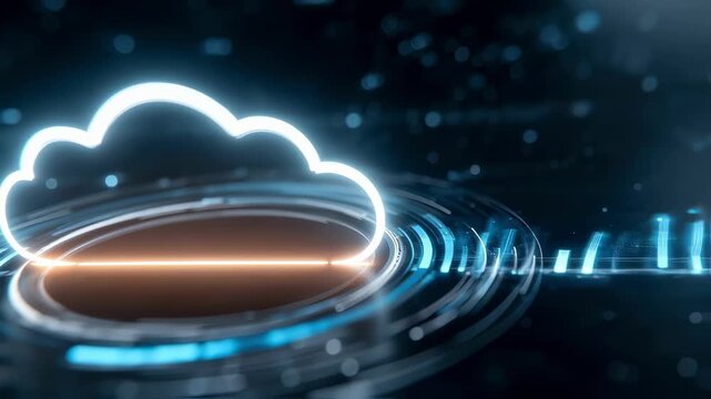 Medium shot highlighting a bright animated progress bar on a digital dashboard showing PACS migration status to the cloud