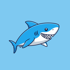 Obraz premium A cartoon shark swimming in a blue background, showcasing a friendly and playful design.