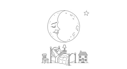 Bunny Sleeping Under Moon, Line Art