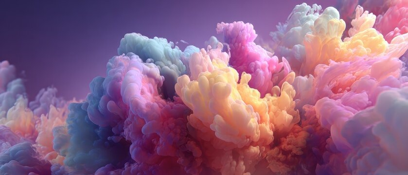 Spectacular colorful cloud formations with soft pastel hues and dynamic billowing shapes in a vibrant sky scene