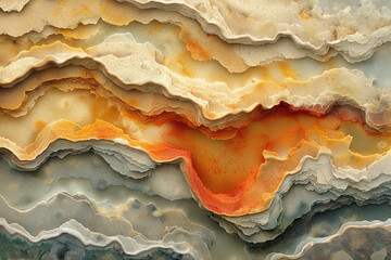 Obraz premium Abstract organic mineral layer create fluid texture background with warm gold, orange, and earthy tones, ideal for modern design and luxury branding