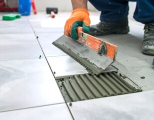 Tile installation in progress