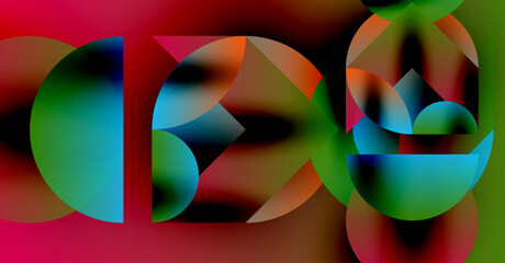 Abstract composition featuring overlapping colorful shapes. Vivid gradients create dynamic visual effect. Modern design, bold colors, artistic expression.