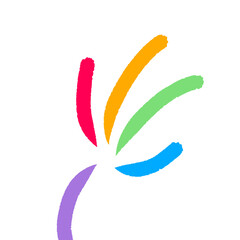 Abstract colorful hand symbol with rainbow brush strokes on transparent background