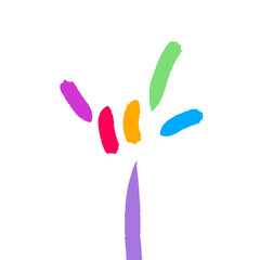 Minimal colorful brush stroke hand design on transparent background