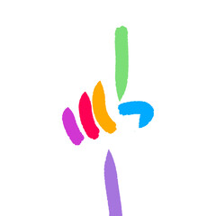 Rainbow hand sign abstract design with colorful brush strokes on transparent background