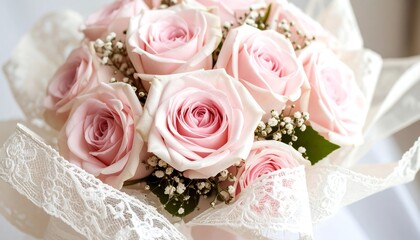 Obraz premium Pink roses bridal bouquet
