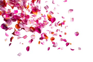 Delicate pink and orange rose petals cascading