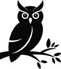 Fototapeta premium Black owl perched on a branch bird silhouette