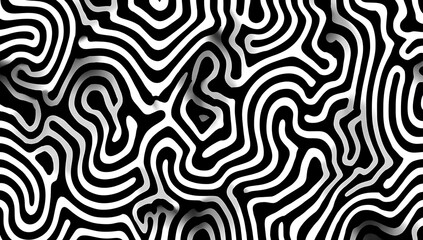 Surreal black and white background, abstract optical illusion, trippy psychedelic vintage mid century modern geometric pattern