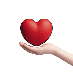 Fototapeta premium Close up of a soft red heart held gently in an open palm Love Care Health
