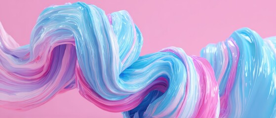 Vibrant pastel colored abstract swirling paint strokes with fluid movement on soft pink background artistic design and creative expression