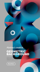 Abstract geometric composition. Overlapping circles, vibrant colors, dynamic gradients create modern visual effect. Text overlay present.