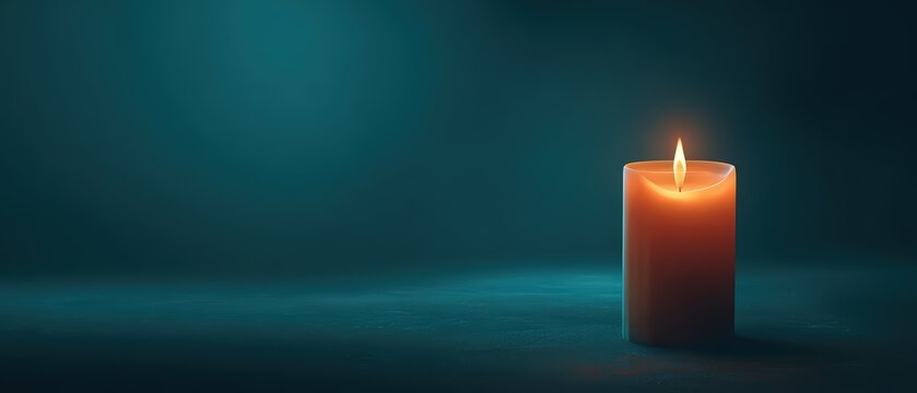 Single lit candle with warm glow in dark room creating calming atmosphere and peaceful ambiance for meditation or relaxation purposes