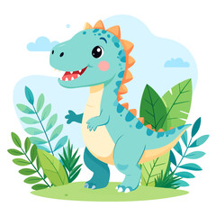 Fototapeta premium Cute cartoon baby Tyrannosaurus Rex dinosaur illustration.