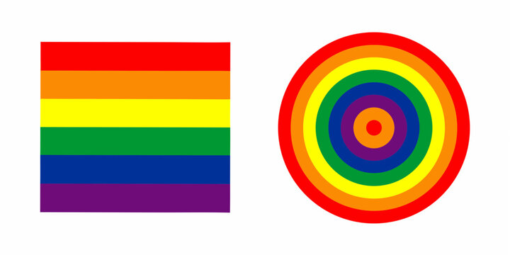 Rainbow flag and concentric circles in rainbow colors