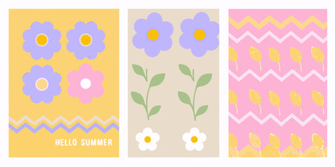 Cute floral patterns and summer greeting card