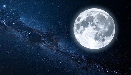 Fototapeta premium Large, glowing moon in dark, space background, Generated with AI.
