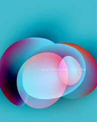 Abstract fluid shapes overlap, creating vibrant color blends. Blue backdrop enhances dynamic visual effect. Modern design element.