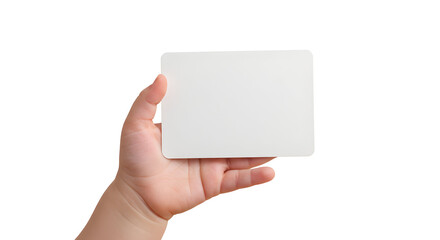 Obraz premium Blank white card held in a childs hand perfect for your message design marketing advertising promotion announcement presentation template mockup
