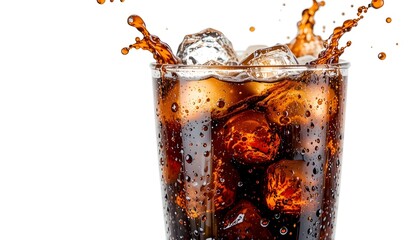 Cola with ice splash, isolated on white background