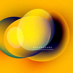 Abstract vibrant circles overlap, creating gradient effect. Yellows, oranges, blues blend seamlessly. Modern design element.