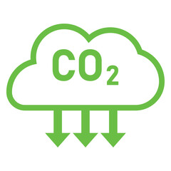 CO2 emission reduction Carbon Gas with green cloud flat icon emblem. Carbon dioxide neutrality design icon. vector illustration.
