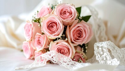 Obraz premium Soft pink roses and lace