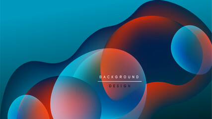 Abstract fluid shapes, vibrant blues, oranges blend. Modern design, dark background creates depth, visual interest.