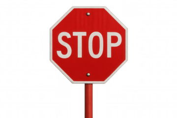 Mandatory stop for vehicles and pedestrians: red stop sign on a clear background
